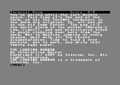 Lurking Horror screenshot 2 for Commodore 64
